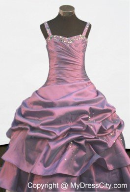 Purple Little Girl Pageant Dress with Beading Pick-ups Straps