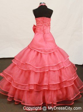 Beading and Ruffled Layers Hater Watermelon Little Girl Dress