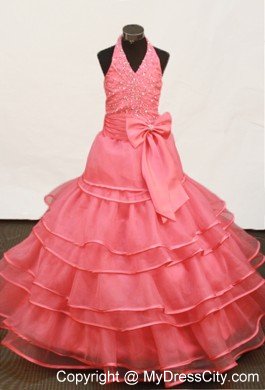 Beading and Ruffled Layers Hater Watermelon Little Girl Dress