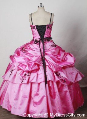 Pink Ball Gown Spaghetti Straps Appliques Girl Pageant Dresses