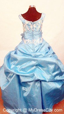 Baby Blue Appliques Scoop Little Girl Pageant Dresses With Pick-ups