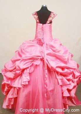 Beaded Little Girl Pageant Dress Hot pink Square Neck with Ruffles