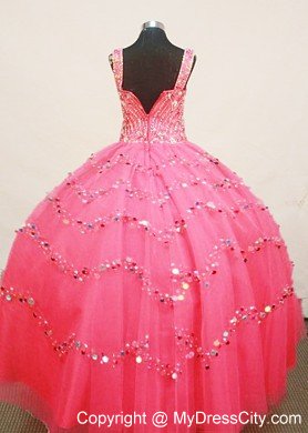 Hot Pink Strap Beaded and Appliqued Little Girl Pageant Dress