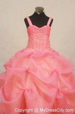 Watermelon Straps Flower Girl Pageant Dress With Pick-ups Organza