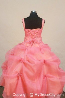 Watermelon Straps Flower Girl Pageant Dress With Pick-ups Organza