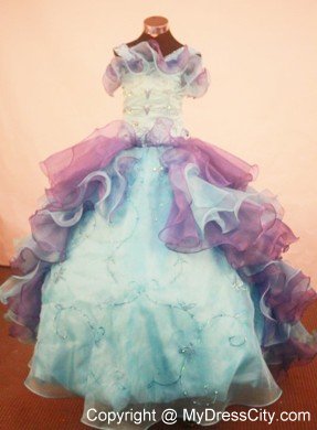 Multi-color Ruffled and Beaded Pageant Dresses for Kids with Straps