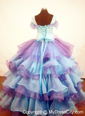 Multi-color Ruffled and Beaded Pageant Dresses for Kids with Straps