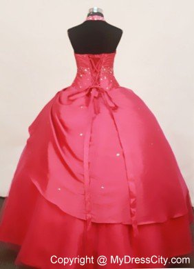 Coral Red Halter Beaded Floor-Length 2013 Little Girl Pageant Dress