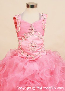 2013 Little Girl Pageant Dress Square Organza Appiques and Ruffles