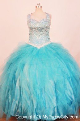 Straps Floor-Length Baby Blue Beaded Little Girl Pageant Dress