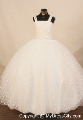 2013 White Straps Little Girl Pageant Dress Beaded with Organza