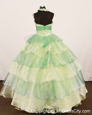 Ball Gown Yellow Green Halter Organza Little Girl Dress 2013