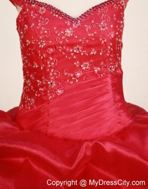 Red Off The Shulder Girl Pageant Dress Ball Gown Floor-Length