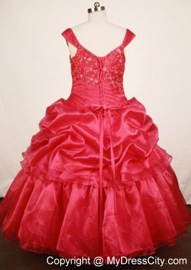 Red Off The Shulder Girl Pageant Dress Ball Gown Floor-Length