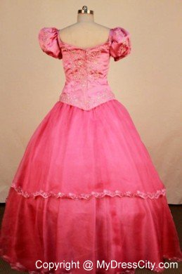 Watermelon Girl Pageant Dress Scoop Applqiues with Cap Sleeves