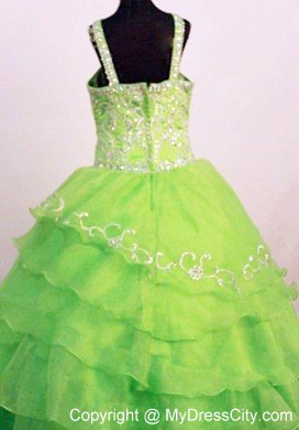 Ruffled Spring Green Straps Layeres Little Girl Pageant Dress