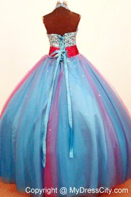 Multi-colored Halter Pageant Dress for Lil Girls Beaded with Belt