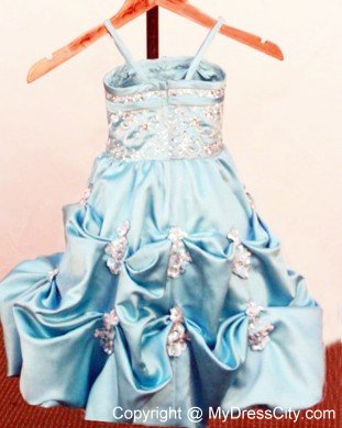 Beading Appliques Spaghetti Straps Girl Pageant Dresses Baby Blue