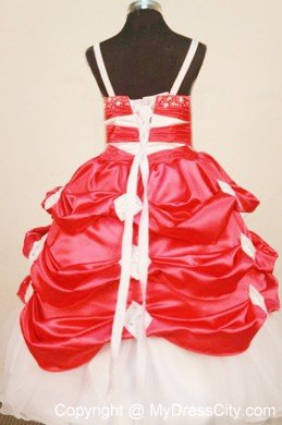 Red and White Spaghetti Straps Girl Pageant Dresses With Pick-ups