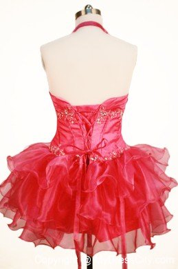 Halter Red Ruched Organza Ruffled Pageant Dresses for Toddlers