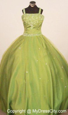 Olive Green Straps Appliques 2013 Little Girl Pageant Dresses