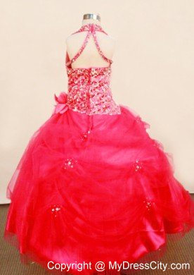 Red Floral Embellishment Beaded Little Girl Pageant Dresses