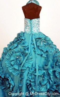 Turquoise Petal Beading Taffeta Lil Girls Pageant Dress for Teens