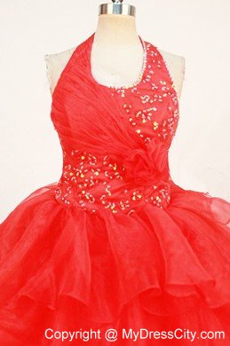 Ruffled Layers Red Little Girl Pageant Dresses Halter Top Organza