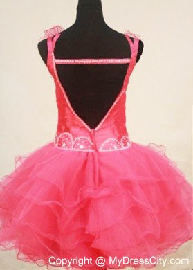 Flowered Straps Mini-length Pink Beaded Toddler Pageant Dresses