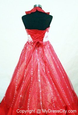 Petal Red Halter Organza Beaded Pageant Dresses for Little Girls