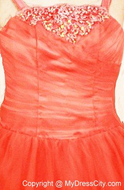 Beading Orange Red Ruched Little Girl Pageant Dresses with Straps