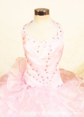 Halter Baby Pink Organza Beading Pageant Dresses for Little Girls