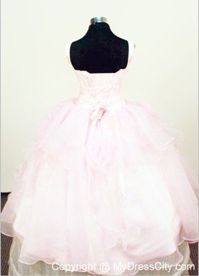 Hand Made Flowers Little Girls Pageant Dresses Beading Straps