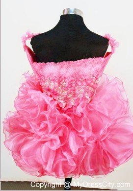 Lovely Flowered Hot Pink Organza Beading Toddler Pageant Dress