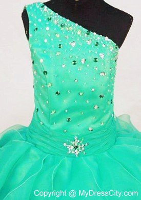 Turquoise Ruffled One Shoulder Pageant Dresses Organza Beading