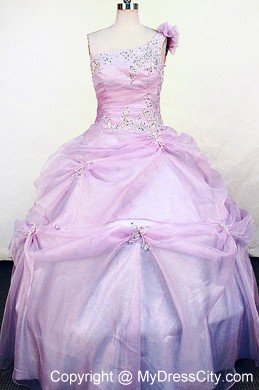 One Shoulder Flowers Lilac Appliques Flower Girl Pageant Dresses