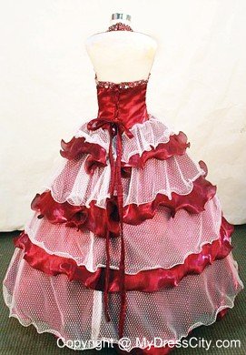 Layers Halter Little Girl Pageant Dresses White and Wine Red