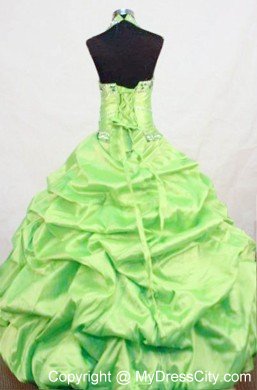 Yellow Green Halter Flower Girl Pageant Dresses Taffeta Beading