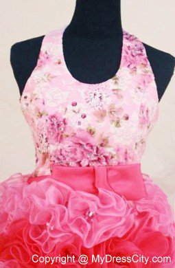 Printing Multi-colored Lil Girls Pageant Dress Layers Halter Blet