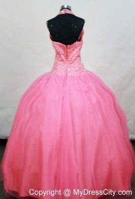 Halter Beading Pink Little Girl Pageant Dresses with Zipper Back