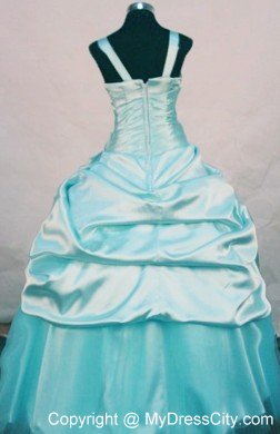 Hand Made Flowers Aqua Blue Girl Pageant Dresses with Straps