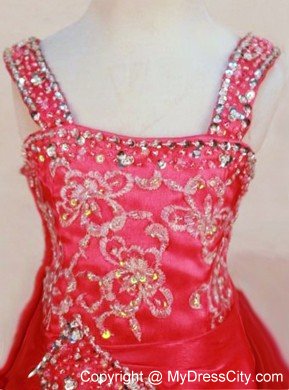 Beading Straps Organza Appliques Pageant Dresses for Little Girls