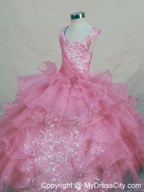 Scoop Appliques Ruched Beading Pink Pageant Dresses for Teens