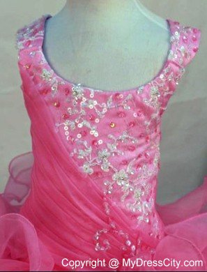 Scoop Appliques Ruched Beading Pink Pageant Dresses for Teens