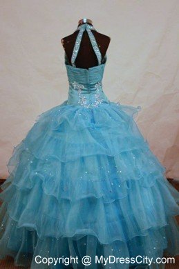 Aqua Blue Straps Organza Beading Baby Girl Pageant Dresses