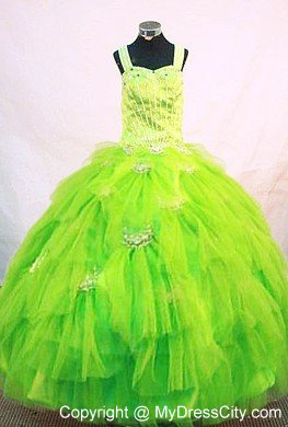 Tulle Ruffled Layers Spring Green Beaded Girl Pageant Dresses