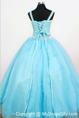 Appliques Aqua Blue Pagent Dresses for Little Girls with Straps