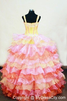 Ruffled Layers Straps Multi-colored Beading Girl Pageant Dress