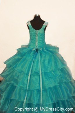 Multi-colored Layered Appliques Ruched Blue Little Girl Dresses