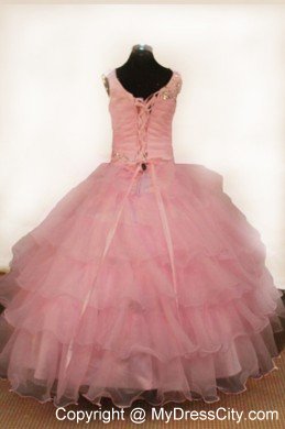 Light Pink Beading Pageant Dresses for Little Girls with Straps